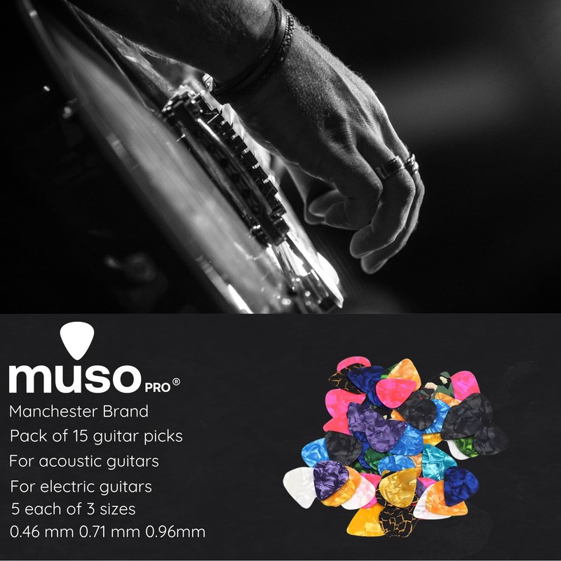 Muso Pro Guitar Picks Holder with 15 Picks, Plectrum for