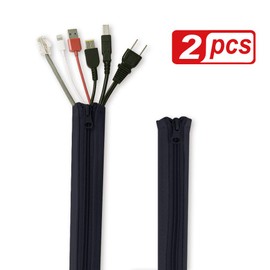 Computer Cord Management Sleeve System - Adjustable Cord Sleeves Wire Cover Concealer Wrap with Zipper, Durable Tidy Cord Keeper for TV/Office Theater/Home Entertainment, Black,39 Inch Long, 2 Pcs