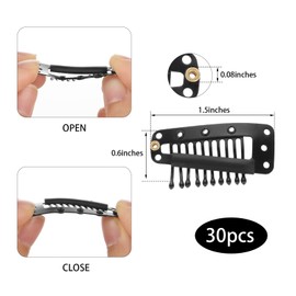 30 Pcs Hairpieces Snap Clips U Shape Wig Clips for Hair Extensions Making 10-Teeth Hair Extension Snap Metal Snap Clips with Safety Pins No Sew Wig Accessories Clips Small Wig Pins Clips (Black)
