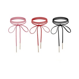 Geyynow 3 PCS Gothic Tie Necklace, Red Bow Ribbon Choker, Sexy Long Black Wrap Around Necklace for Women