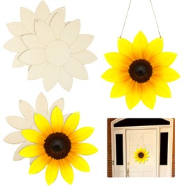 Jetec 4 Pcs Unfinished Sunflower Wood Cutout Wooden Sunflower Hanging Decor Rustic Sunflower Door Hanger DIY Flower Welcome Sign with Rope for Art Craft, Home Decoration, 2 Styles