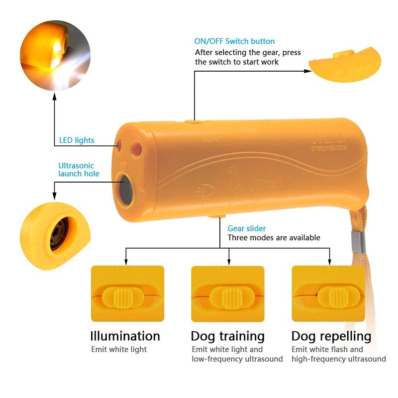 OYEFLY Handheld Dog Trainer, 3 in 1 with LED Flashlight,Bark