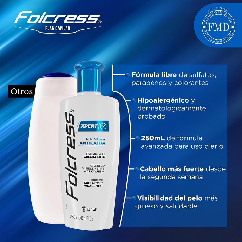 Folcress Xpert Shampoo Anticaída Libre de Sulfatos y Parabenos Grisi