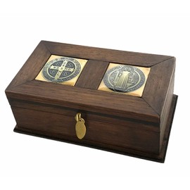 Gigi's Classy Kids St Benedict Wood Mini Box Religious Gift Rosary Trinket Keepsake San Benito