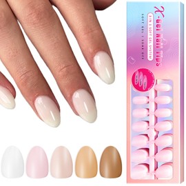 SXVME Gel X Nail Tips Pre Applied Tip Primer Short Almond Press on Nails 300Pcs Soft Gel Nail Tips 5 Natural Colors Gel X Tips Nude Gel X Nails Press ons Acrylic Fake Nails Extensions False Nails DIY