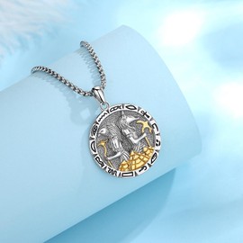 EUDORA Sterling Silver 925 Anubis Chain Isis Locket for Men and Women, Ancient Egypt Grim Reaper Anubis Amulet Energy Necklace Pendant, Vintage Egypt Runes Jewellery Gift for Men Women, Sterling