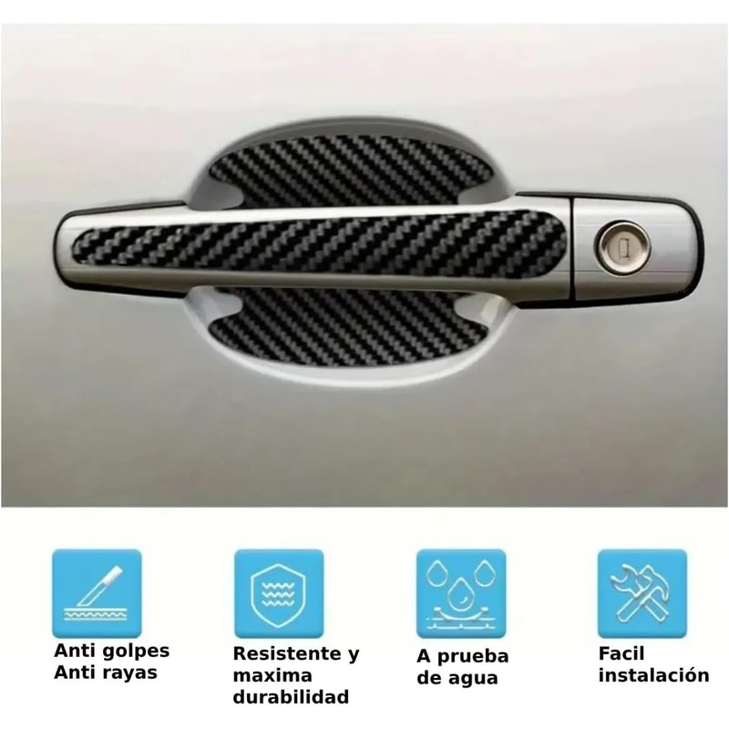 Protector Manija Vinil Fibra Carbono Auto Universal 8pzs