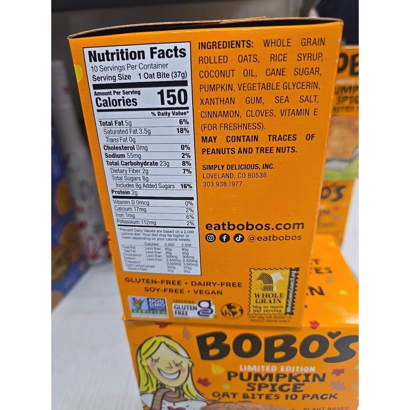 Bobo's Pumpkin Spice Oat for Breakfast Healthy Plant Based Protein