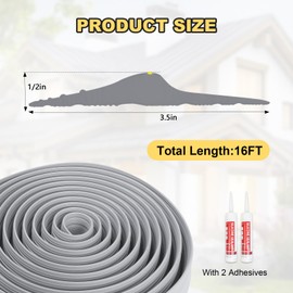 DGSL 16FT Universal Garage Door Threshold Seal Strip with Adhesive – Waterproof Bottom Rubber Weather Stripping Replacement, Heavy Duty DIY Seal for Floor Gap, Grey