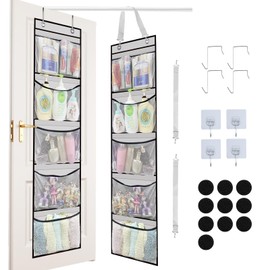 JOLIGAEA Hängeregal, 2 Stück Hängeaufbewahrung Organizer mit 5 Netztaschen,Taschen Organizer für Schrank Aufbewahrung über der Tür Hängend Organizer Kuscheltiere Aufbewahrung für Schlafzimmer (Grau)