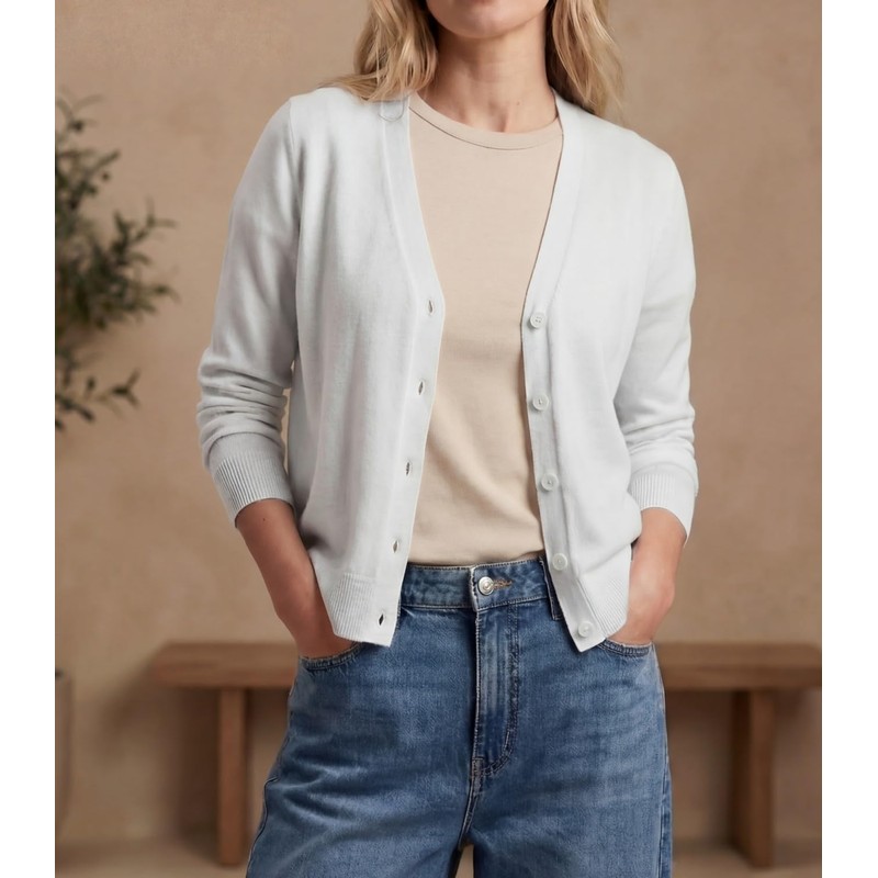 GRECERELLE Womens White Lightweight Long Sleeve Cardigan Casual Button Down