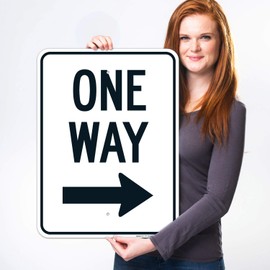 One Way with Arrow Sign, 18x24 Inches, Rust Free .063 Aluminum, Fade Resistant, Easy Mounting, Indoor/Outdoor Use, Made in USA by Sigo Signs