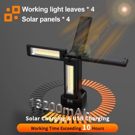 13200mAh Rechargeable Solar Work Light with Folding Stand and Carrying Bag, AODOO 8000 Lumen Stepless Dimmable , White/Warm/Nature White/RED(SOS) with Detachable Tripod (Black)