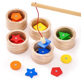 Boby Montessori Wooden Magnetic Fishing Game Child Toys Shape&Colors Sorting Cupcakes for Toddlers 2-4 Years Matching Games for Toddlers