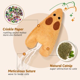 Nobleza Catnip Toys for Indoor Cats, 6 Pack Cute Teething Chew Kitten Toys, Interactive Plush Bite Resistant Cat Toys with Crinkle Paper and Natural Catnip, Fish Mouse Kitty Shapes Toy for Bored Cats