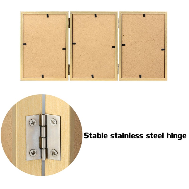3 Picture Frame 4x6 Golden Triple Hinged MDF Wood with