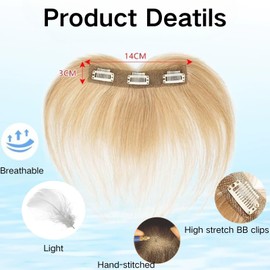 RUNRAYAY Clip in Bangs, Human Hair Wispy Bangs Clip in Hair Extensions, Blonde Air Bangs Fringe with French Bangs Hairpieces for Women Curved Bangs for Daily Wear, 613 Style 1