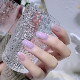 24 Pcs Nail Tips Purple Flash False Nails Cat Eye Nail
