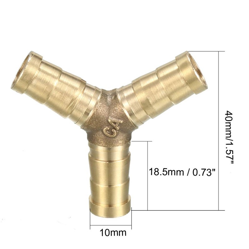 sourcing map 10mm Brass Barb Hose Fitting Tee Y-Shaped 3