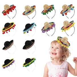 MEKOTRIN Party Hat Hairband, Cute Holiday Hair Band Straw Sombrero Headband, Decorative Hat Hair Hoop(12 pcs)