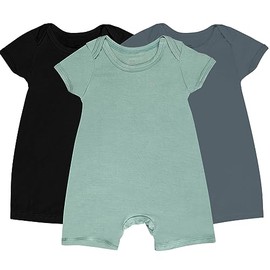 GUISBY Rayon Baby Pajamas, Short Sleeve Footless Rompers, Snap Closure Sleeper for Boy Girls Black Sliver Matcha 12-18 Months 3pc