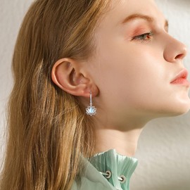 Flpruy Sterling Splitter Moonstone Earrings Cat/Celtic/Lotus/Sun Earring Leverback Earrings Birthday Jewellery Gifts for Women Girls, Sterling Silver