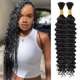 Human Braiding Hair Deep Wave No Weft Curly Bundles Human Hair for Boho Braids Human Hair Bundles Hair Extensions 22 22 Inches 100 g Natural Black