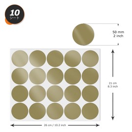 YIKIADA Gold Color Labels, 2.0 inches (50 mm), 200 Pieces, Round Stickers, Removable Stickers, 10 Sheets, Cute Label Stickers, Office Supplies, Office Stickers, Round