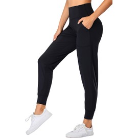 Oalka Women's Joggers High Waist Yoga Pockets Sweatpants Sport Workout Pants Black S