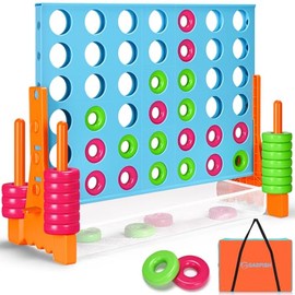 GADFISH Giant 4 in A Row - 2.6FT Tall Outdoor Connect Four Perfect for Indoor & Outdoor Use, 4-to-Score Giant Game Set for Kids & Adults, with 42 Jumbo Rings & Quick-Release Slider (Blue & Orange)