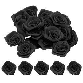 sourcing map 50pcs 3cm Ribbon Roses Satin Ribbon Flower Rose Artificial Fabric Flowers for DIY Crafting Accessories Sewing Wrapping Wedding Gift Decoration, Black