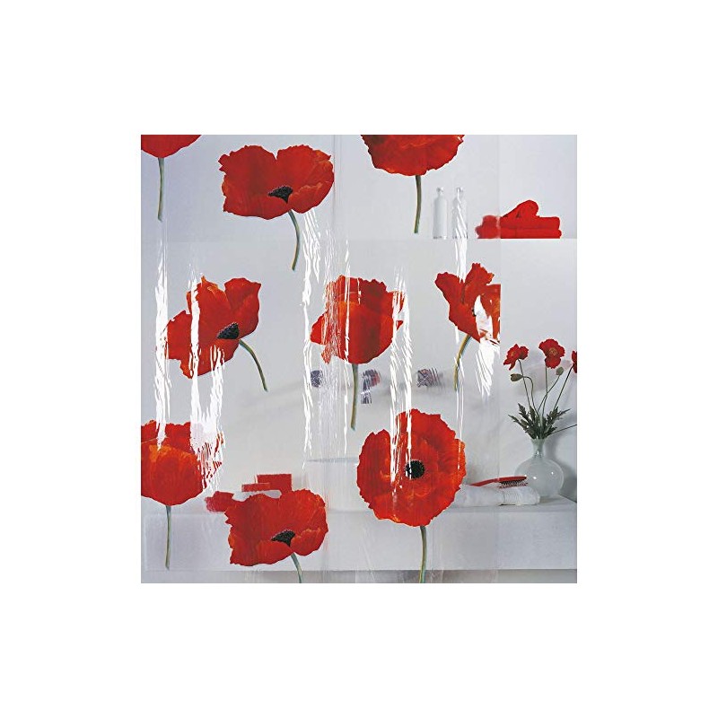 Spirella Anti-mould shower curtain Poppy Cinnabar Anti-bacterial, washable, waterproof PVC