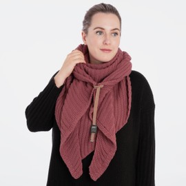 KNIT FACTORY - Demy Triangle Scarf - Women's Knitted Scarf with Wool - Winter Scarf - Autumn & Winter Essentials - Winter Triangular Scarf - Scarf for Winter - High Quality - 190 x 85 cm, Stone Red