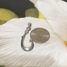 Sterling Silver Hawaiian Large 3D Fish Hook Pendant Necklace With 18” Silver Chain, A6032
