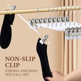 HWAJAN Pants Hangers with Clips 20 Pack Adjustable Skirt Hangers for Women Non-Slip Trousers Hanger for Jeans Clothes Hangers for Pants Heavy Duty Space Saving Shorts Hangers,White,12Inch