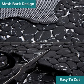 Soulscrafts Pebble Tile for Shower Floor, Pebble Mosaic Backsplash, Black Marble Veins, for Kitchen Backsplash Bathroom Patio Garden Wall, and Floor Tiles 10 Sheets