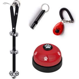 Kelivi Dog Bell for Puppy Potty Training, 4 Pack Dog Bells Toilet Training, Adjustable Length Dog Doorbell with Dog Training Clicker & Dog Whistle-Dog Training Bell Puppy and Cat Communication Device