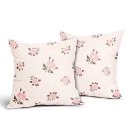 Floral Polka Dot Pillow Covers 18x18 Inch Shabby Chic Style Pink Roses Cotton Linen Decorative Throw Pillow Case Flower Cushion Cover Set of 2 Home Decor for Bedroom Sofa Living Room Couch Chair