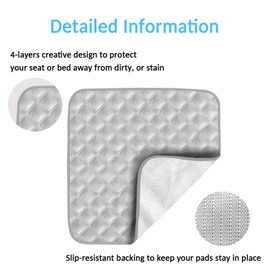 Incontinence Chair Pad Washable 2 Pack, Anti-Slip Reusable Incontinence Bed Protector, Washable Seat Pad, Bed Chair Pad Large (Grey 21*22 inch)
