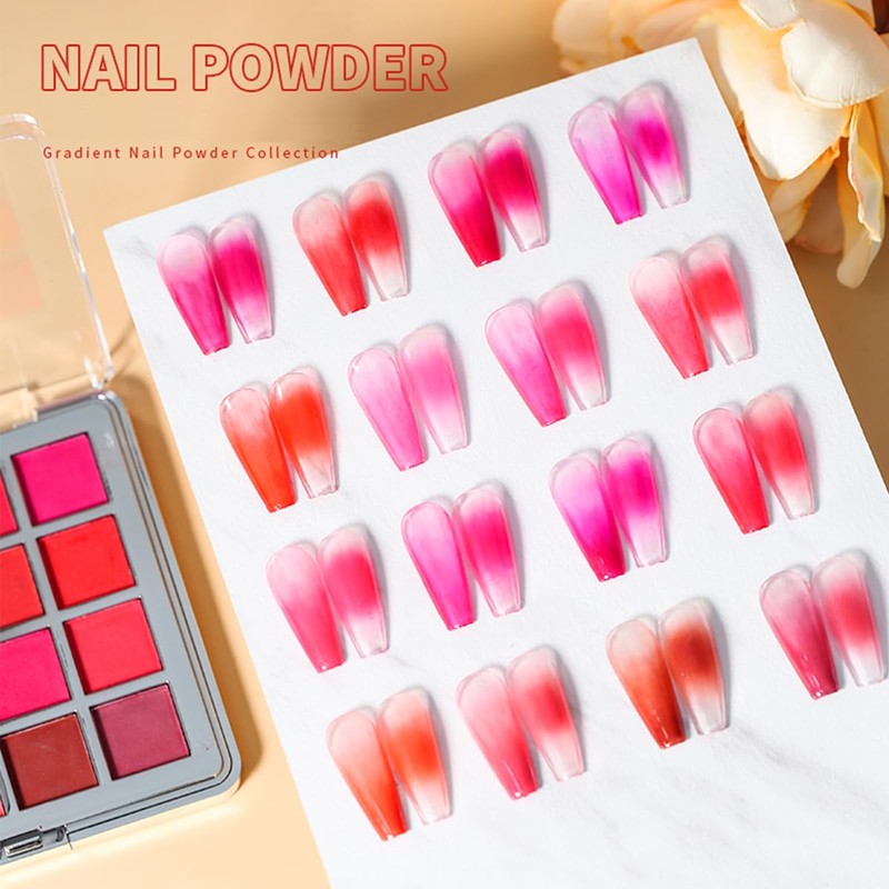 Nail Pigment Powder Set, 16 Colors Gradient Nail Glitter Powder,