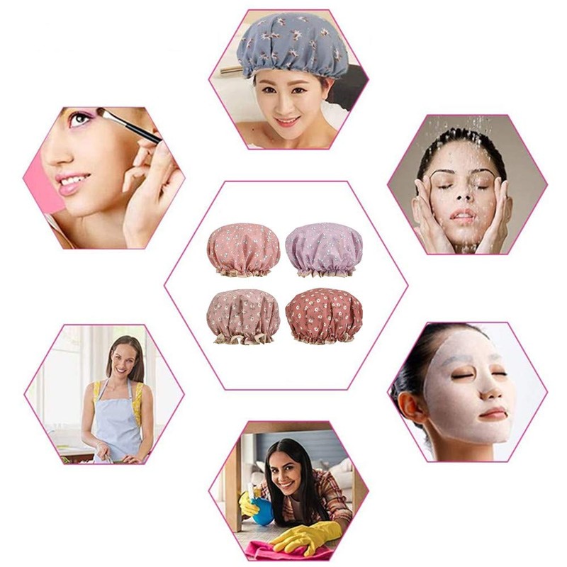 4 Pcs Shower Caps Reusable Shower Caps Double Waterproof Shower