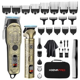 Hair Clippers for Men Professional, Cordless Barber Clipper T-Blade Beard Trimmer Nose & Body Hair Trimmer Foil Shaver Grooming Kit, Electric Full Men's Hair Cutting Kit with 17 Guide Combs