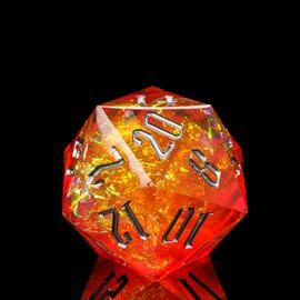 Cusdie 33MM D20 DND Dice with Sharp Edges and Glitter Foil Inclusions, Single 20 Sided D&D Dice, Handcrafted Polyhedral Dice, for Role Playing Game Dungeons and Dragons Gift(Orange)