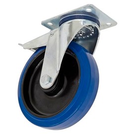 Ø100mm Heavy-Duty Blue Elastic Rubber Swivel Castor Wheel with Total Lock - Trade