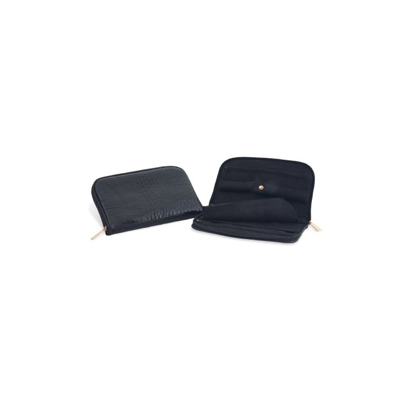 Connoisseurs Leather Jewelry Carrying Clutch, Black