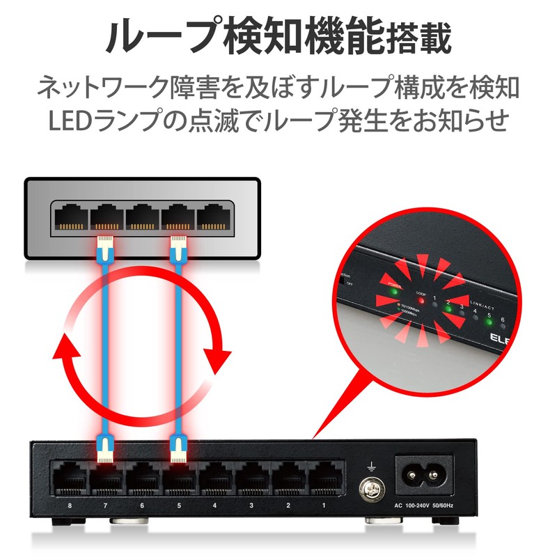 エレコム スイッチングハブ ギガビット 8ポート 金属筐体 マグネット付 電源内蔵 ブラック EHC-G08MN2-HJB