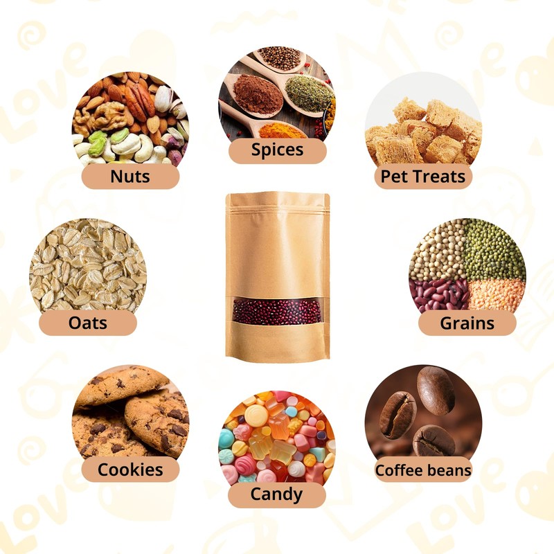 Cloudslucky 80PCS 7"X10" Kraft Paper Bags with Window,Resealable Small Stand