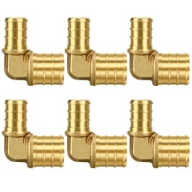 6 Pack PEX 3/4" × 1/2" Elbow Fittings, Brass Crimp for PEX Pipe in Plumbing Jobs