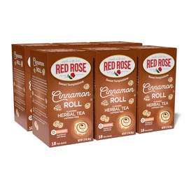 Red Rose Sweet Temptations Dessert Tea Cinnamon Roll, Zero Carbs, Zero Sugar Bursting with Flavor Caffeine-Free Delicious Beverage Herbal Tea, 18 Count Pack of 6 Fruit Naturally Flavored Herbal Tea