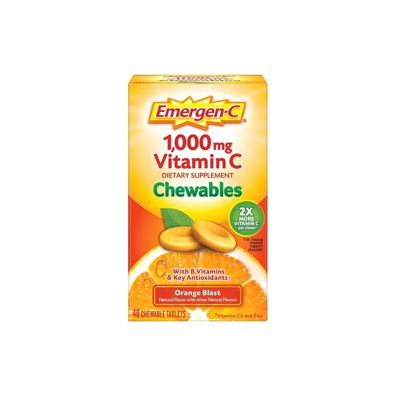 Vitamina C Emergen-C Naranja, Comprimidos Masticables de 1000 mg con